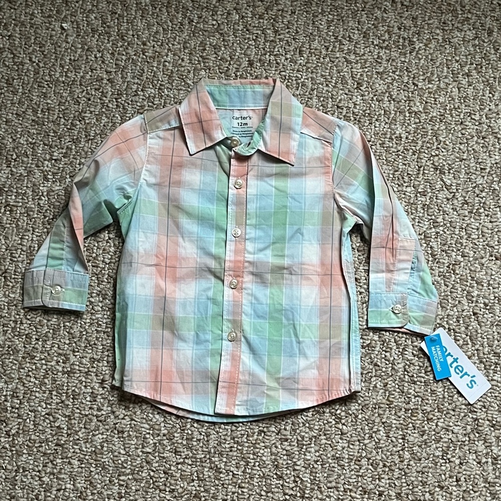 Carter’s plaid button down shirt 12m nwt